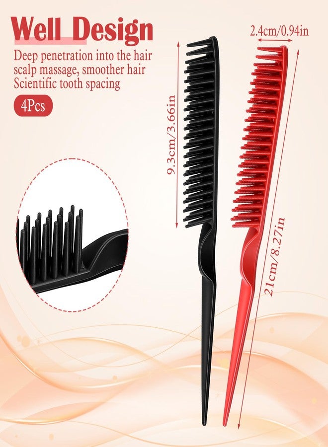 Macuezu 3 Row Comb, 4 PCS Curl Defining Combs Triple Row Styling Comb, Rat Tail Teasing Brush, Styling Hair Combs for Women Detangling, Defining and Curls Sectioning Hair - Image 3